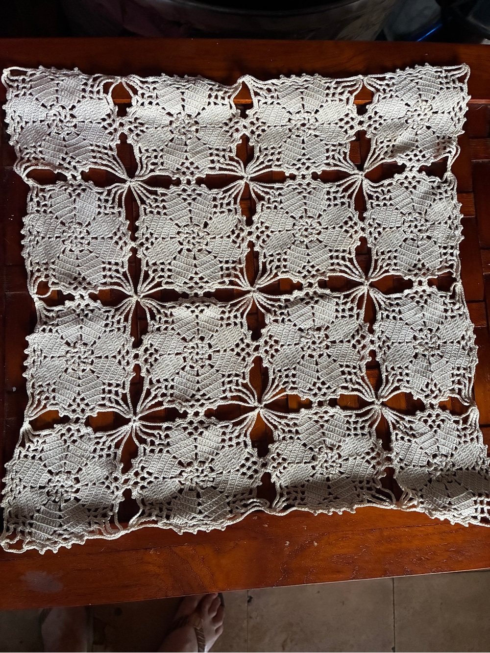 Vintage Handmade Crochet Doily Square Table Mat Ecru Cream 12x12 Cottagecore